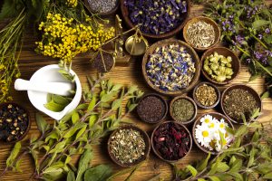 Natural medicine, herbs, mortar